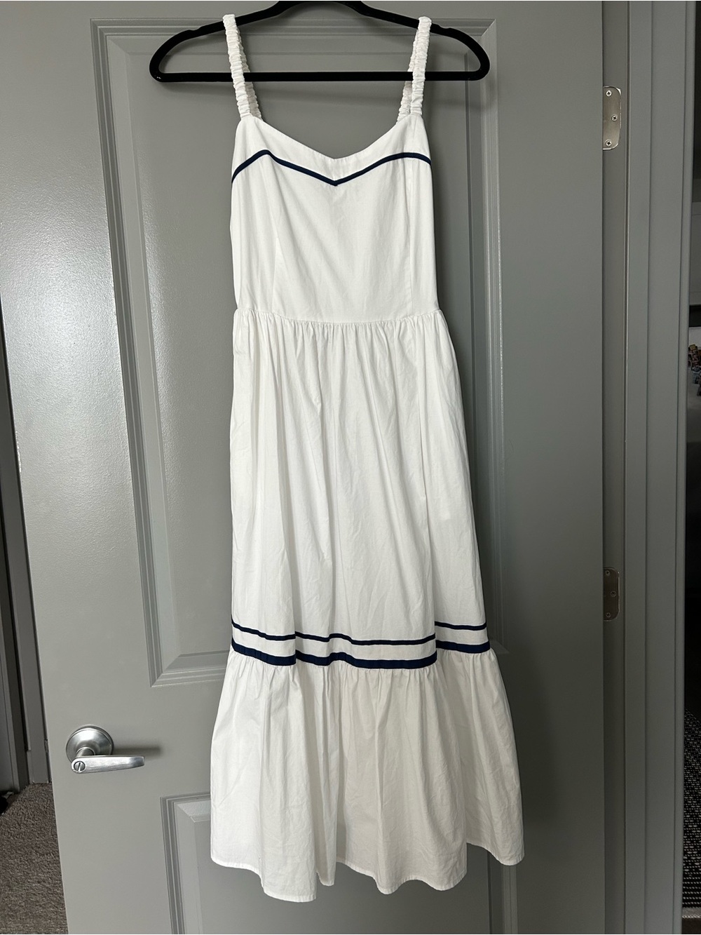 J. Crew White Midi Sundress with Navy Trim